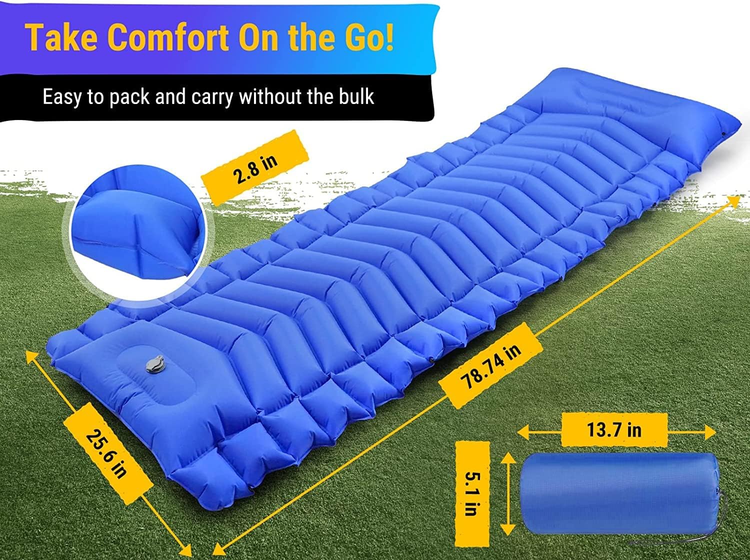 Diowner Sleeping Pad for Camping with Foot Pump, 4'' Thick & 1.8LB Ultralight 75''X25'' Waterproof Self-Inflating Camping Air Mattress for Camping, Backpacking, Hiking