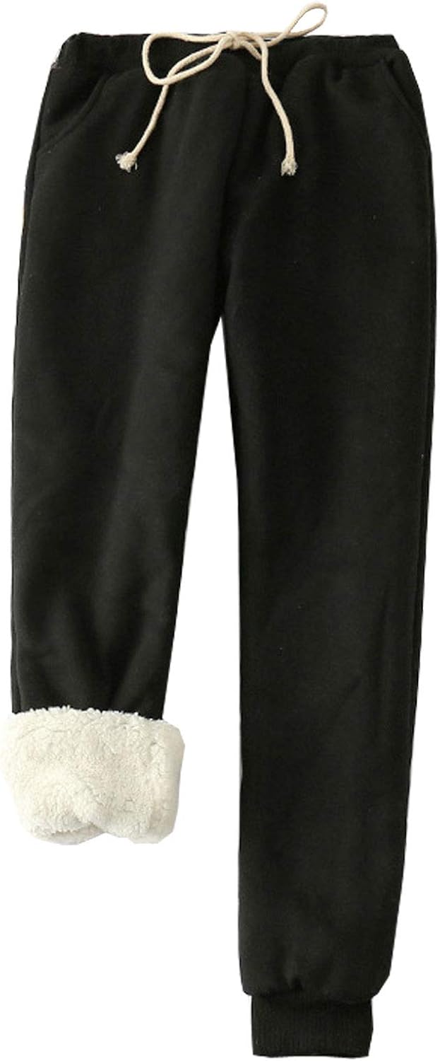 Flygo Women's Winter Warm Fleece Joggers Pants Sherpa Lined Athletic Active Sweatpants