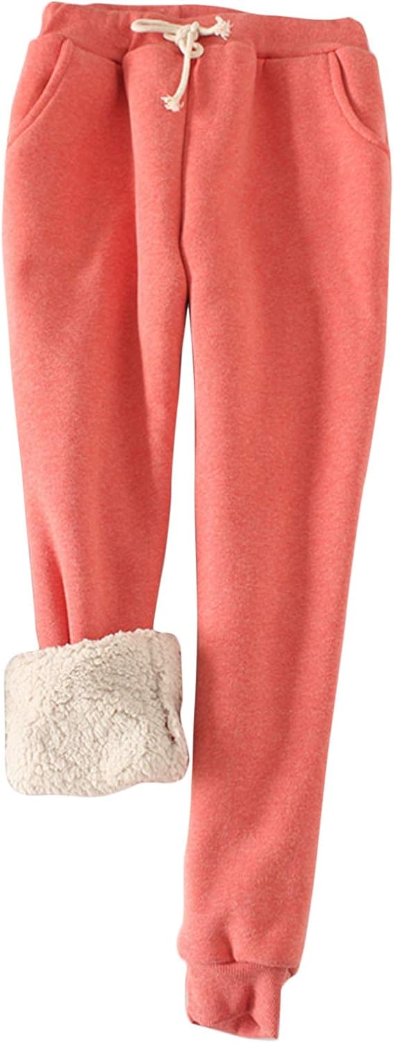 Flygo Women's Winter Warm Fleece Joggers Pants Sherpa Lined Athletic Active Sweatpants