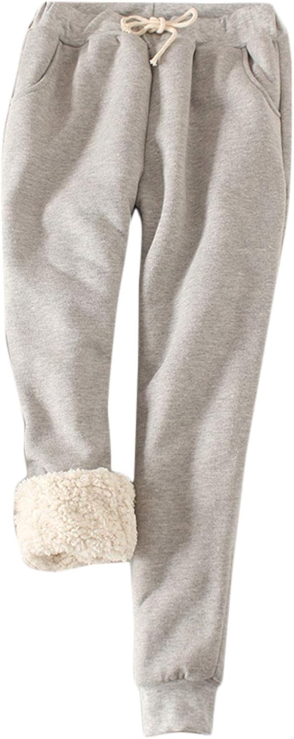 Flygo Women's Winter Warm Fleece Joggers Pants Sherpa Lined Athletic Active Sweatpants