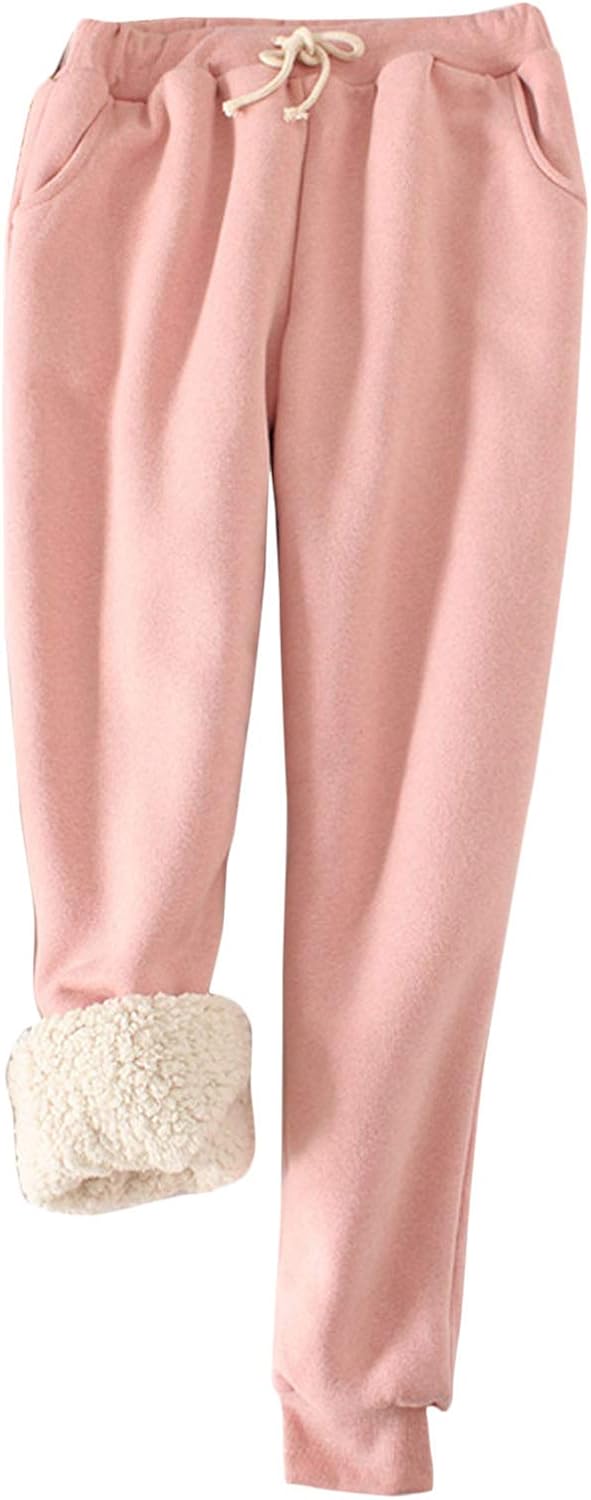 Flygo Women's Winter Warm Fleece Joggers Pants Sherpa Lined Athletic Active Sweatpants
