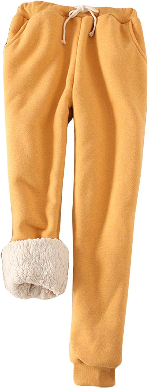 Flygo Women's Winter Warm Fleece Joggers Pants Sherpa Lined Athletic Active Sweatpants