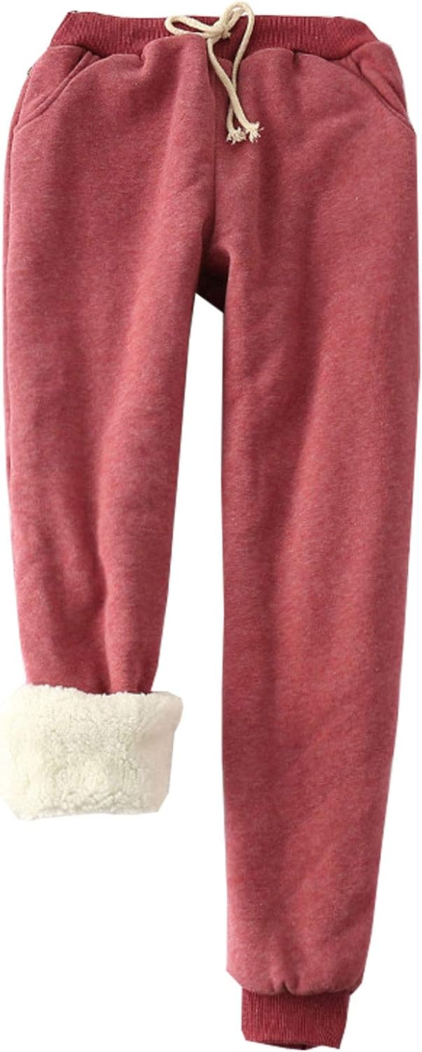 Flygo Women's Winter Warm Fleece Joggers Pants Sherpa Lined Athletic Active Sweatpants