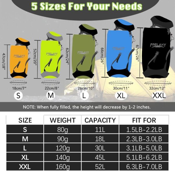 Frelaxy Compression Sack, 40% More Storage! 11L\/18L\/30L\/45L\/52L Compression Stuff Sack, Water-Resistant & Ultralight Sleeping Bag Stuff Sack - Space Saving Gear for Camping, Hiking, Backpacking