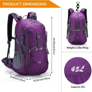 G4Free 45L Hiking Travel Backpack Waterproof with Rain Cover, Outdoor Camping Daypack for Men Women