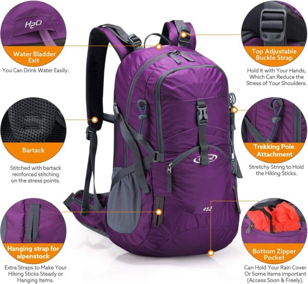 G4Free 45L Hiking Travel Backpack Waterproof with Rain Cover, Outdoor Camping Daypack for Men Women