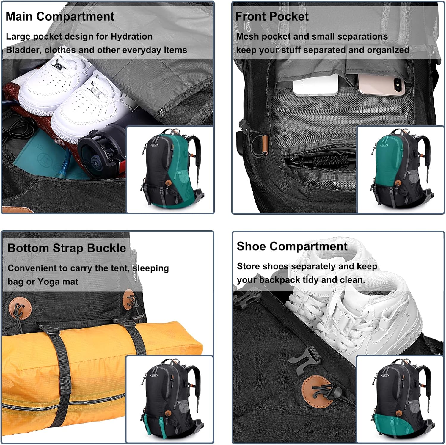 G4Free 50L Hiking Backpack Waterproof Daypack Outdoor Camping Climbing Backpack with Rain Cover for Men Women