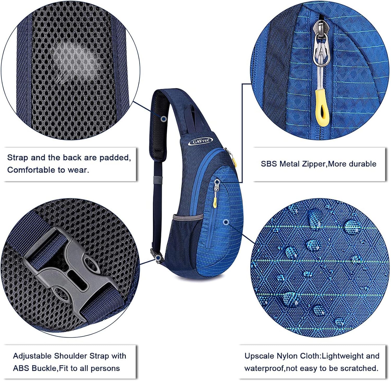 G4Free Unisex Shoulder Backpack, Mini Casual Cross Body Bag Outdoor Sling Backpack Chest Pack Blue for Cycling Hiking Camping Travel(Blue)