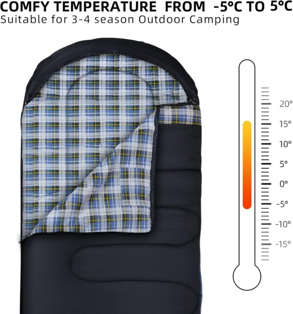 GEERTOP Portable Sleeping Bag Flannel for Adults Big and Tall Lightweight Waterproof Warm 3-4 Season Backpacking Sleeping Bag for Camping Hiking Mountaineering