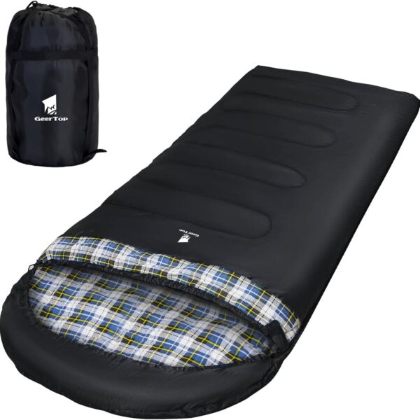 GEERTOP Portable Sleeping Bag Flannel for Adults Big and Tall Lightweight Waterproof Warm 3-4 Season Backpacking Sleeping Bag for Camping Hiking Mountaineering