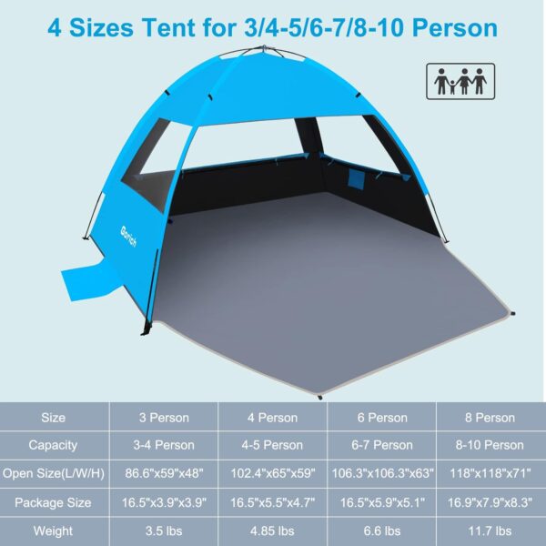Gorich Beach Tent, Beach Shade Tent for 3\/4-5\/6-7\/8-10 Person with UPF 50+ UV Protection, Portable Beach Tent Sun Shelter Canopy, Lightweight & Easy Setup Cabana Beach Tent