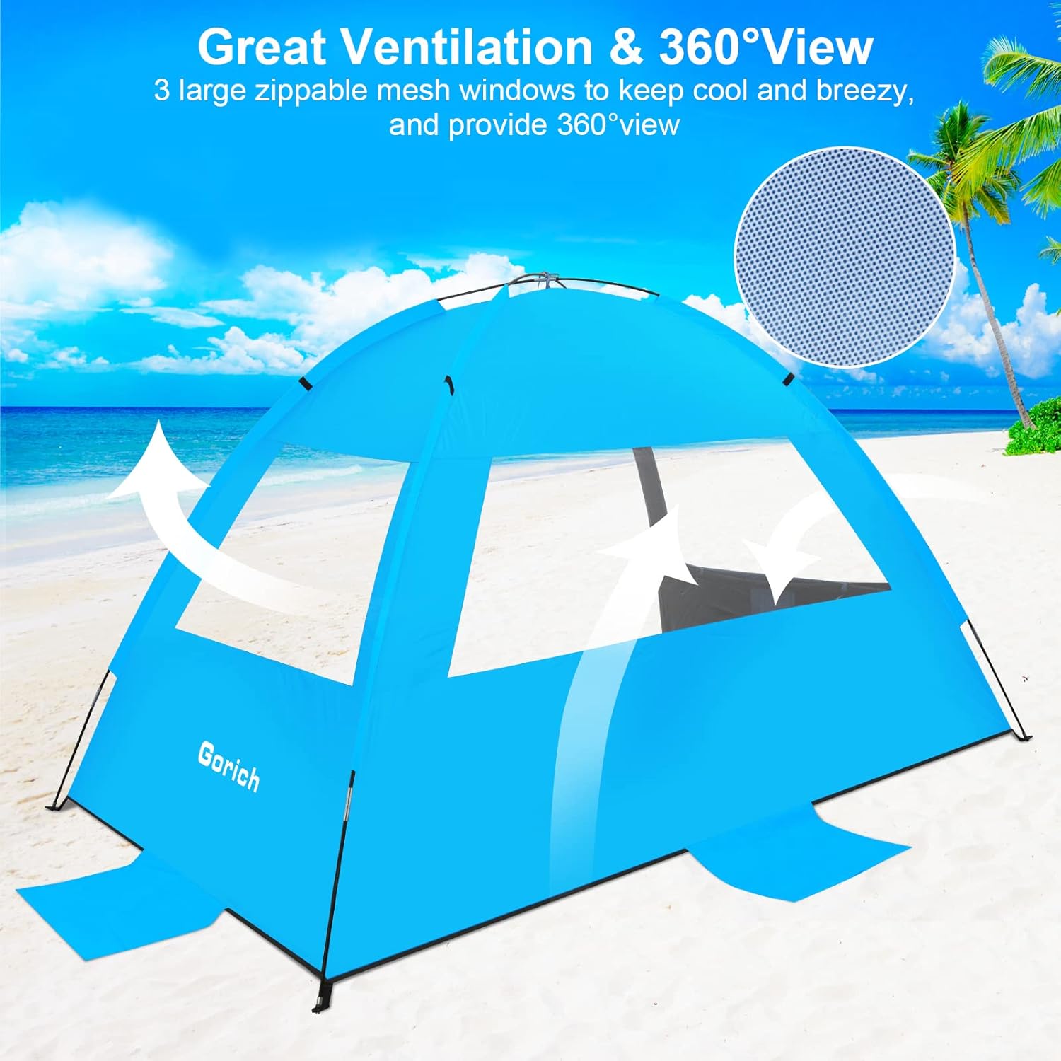 Gorich Beach Tent, Beach Shade Tent for 3\/4-5\/6-7\/8-10 Person with UPF 50+ UV Protection, Portable Beach Tent Sun Shelter Canopy, Lightweight & Easy Setup Cabana Beach Tent