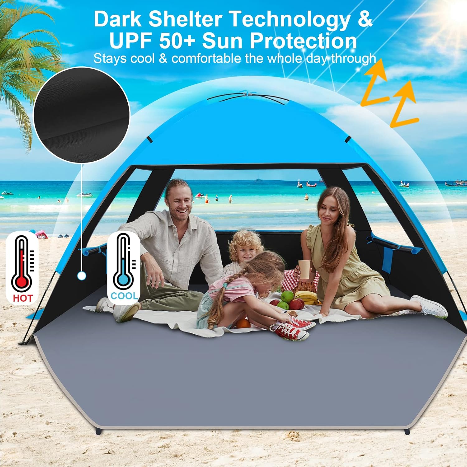 Gorich Beach Tent, Beach Shade Tent for 3\/4-5\/6-7\/8-10 Person with UPF 50+ UV Protection, Portable Beach Tent Sun Shelter Canopy, Lightweight & Easy Setup Cabana Beach Tent
