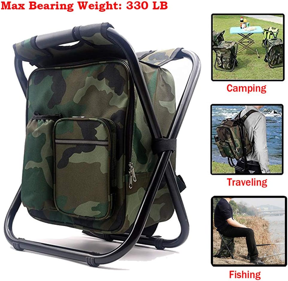 HANERDUN 3 in 1 Cooler Backpack, Foldable Fishing Chair, Portable Backpack Chair with Fabric Cooler Bag, Soft Sided Cooler Chair for Outdoor Hiking Events Beach Fishing Camping