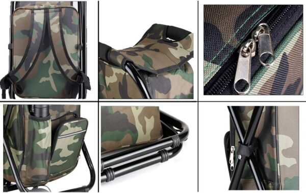 HANERDUN 3 in 1 Cooler Backpack, Foldable Fishing Chair, Portable Backpack Chair with Fabric Cooler Bag, Soft Sided Cooler Chair for Outdoor Hiking Events Beach Fishing Camping