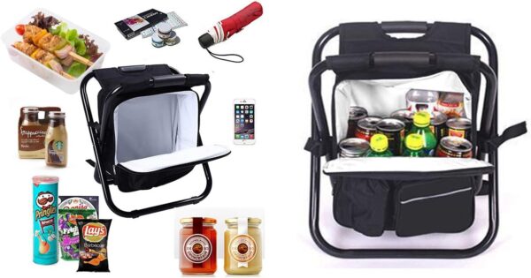 HANERDUN 3 in 1 Cooler Backpack, Foldable Fishing Chair, Portable Backpack Chair with Fabric Cooler Bag, Soft Sided Cooler Chair for Outdoor Hiking Events Beach Fishing Camping