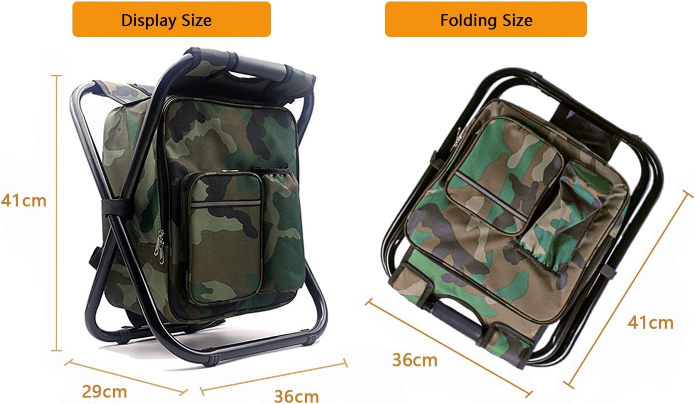 HANERDUN 3 in 1 Cooler Backpack, Foldable Fishing Chair, Portable Backpack Chair with Fabric Cooler Bag, Soft Sided Cooler Chair for Outdoor Hiking Events Beach Fishing Camping