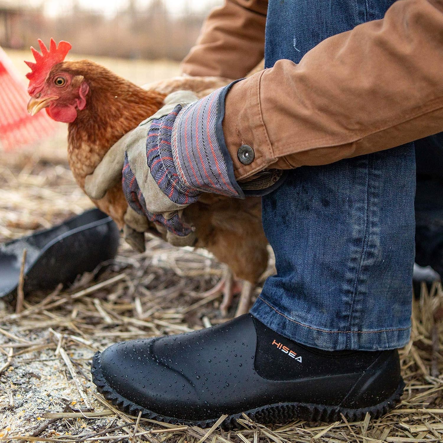 HISEA Unisex Waterproof Garden Shoes, Men's Ankle Rain Boots Women's Slip-On Footwear Rain Shoe Rubber Neoprene Outdoor Booties for Gardening, Farming, Camping, Car Wash, Lawn Care and Yard Work