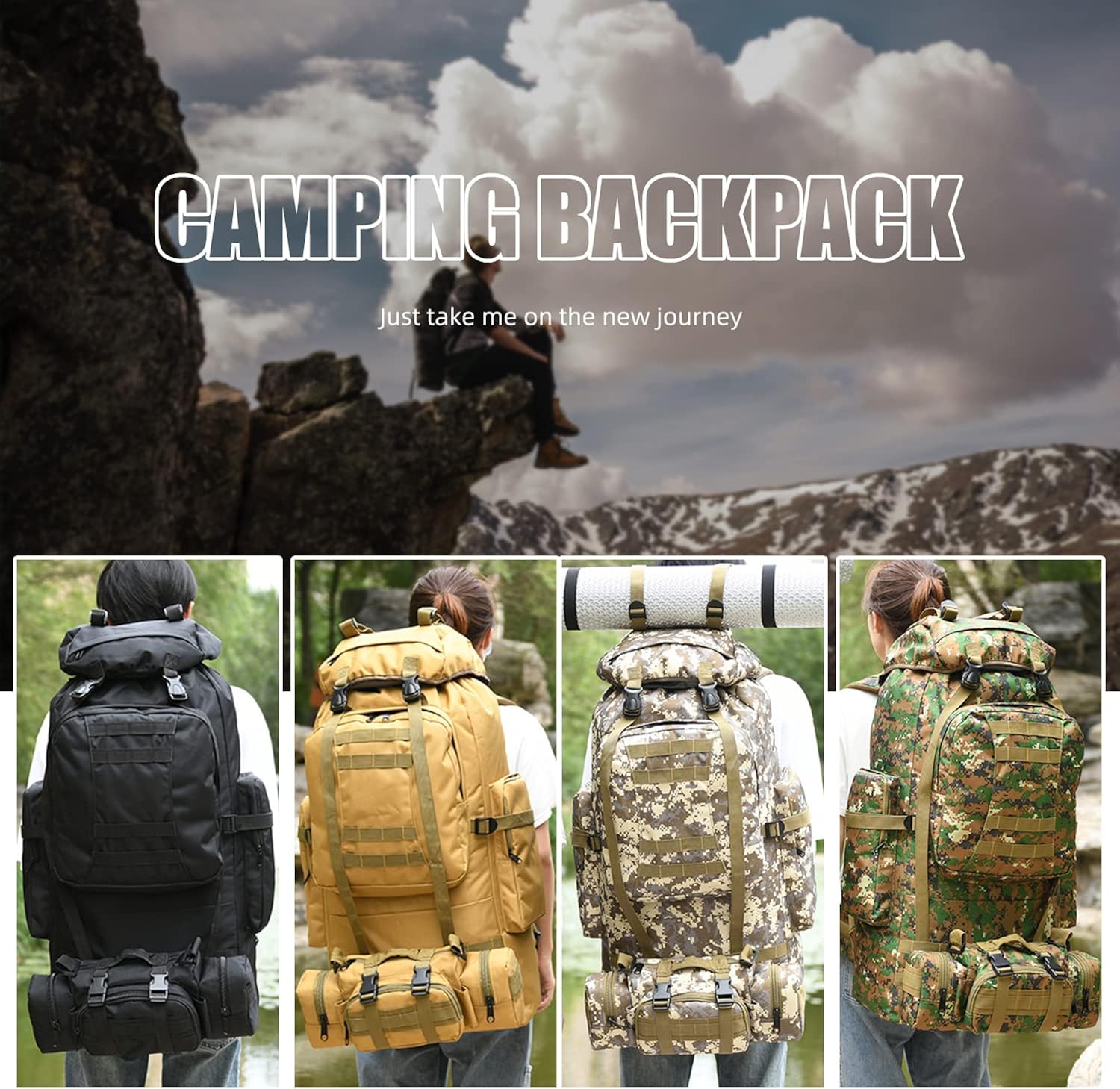 King'sGuard 100L Camping Hiking Backpack Molle Rucksack Military Camping Backpacking Daypack