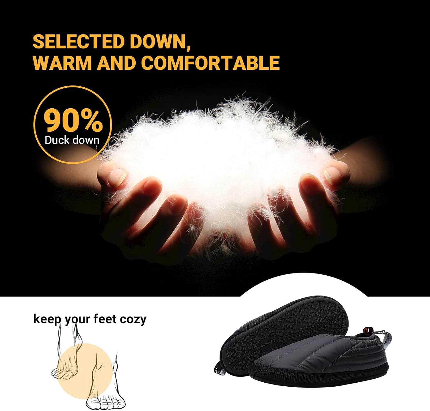KingCamp Unisex Down Camping Slippers Soft Slippers with Non Slip Rubber Sole & Carry Bag (3 Colors and 4 Sizes)