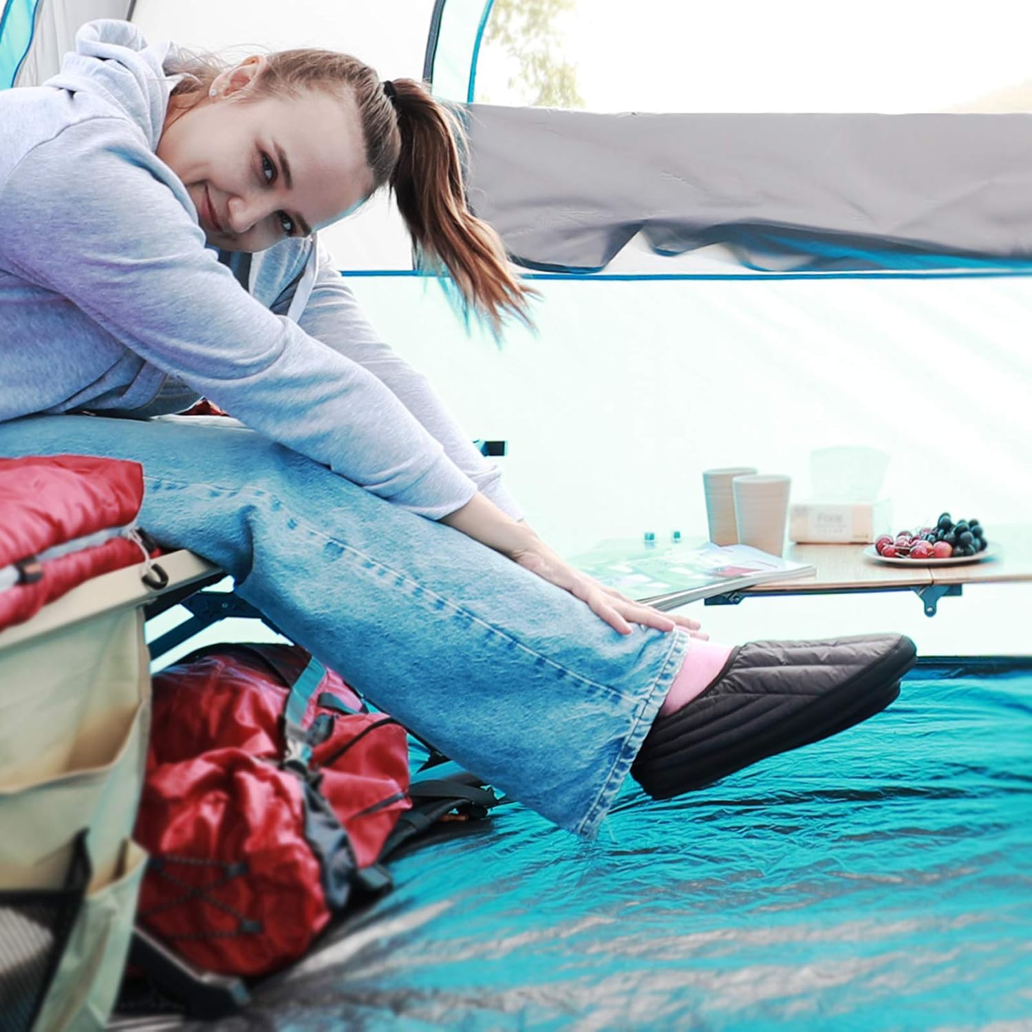 KingCamp Unisex Down Camping Slippers Soft Slippers with Non Slip Rubber Sole & Carry Bag (3 Colors and 4 Sizes)