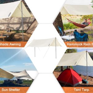 LAZZO 14 x 17FT Camping Tent Tarps with Poles Portable Car Awning Sun Shelter SUV Tailgate Shade Tent Truck Canopy for Camping Road Trip,Hiking,Backpacking and Traveling Beige (White)