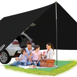 LAZZO 14 x 17FT Camping Tent Tarps with Poles Portable Car Awning Sun Shelter SUV Tailgate Shade Tent Truck Canopy for Camping Road Trip,Hiking,Backpacking and Traveling Beige (White)