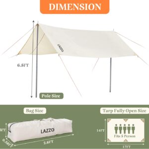 LAZZO 14 x 17FT Camping Tent Tarps with Poles Portable Car Awning Sun Shelter SUV Tailgate Shade Tent Truck Canopy for Camping Road Trip,Hiking,Backpacking and Traveling Beige (White)