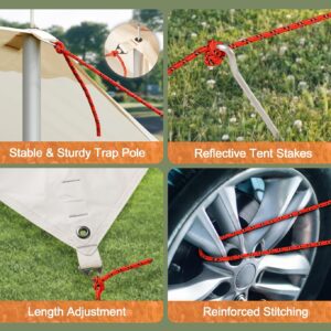 LAZZO 14 x 17FT Camping Tent Tarps with Poles Portable Car Awning Sun Shelter SUV Tailgate Shade Tent Truck Canopy for Camping Road Trip,Hiking,Backpacking and Traveling Beige (White)