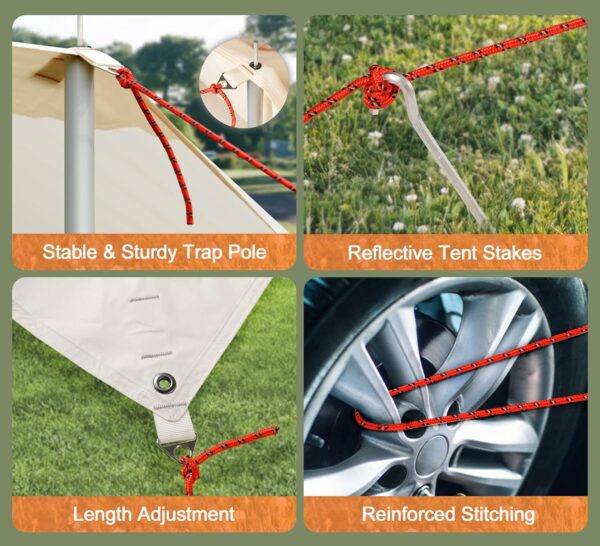 LAZZO 14 x 17FT Camping Tent Tarps with Poles Portable Car Awning Sun Shelter SUV Tailgate Shade Tent Truck Canopy for Camping Road Trip,Hiking,Backpacking and Traveling Beige (White)