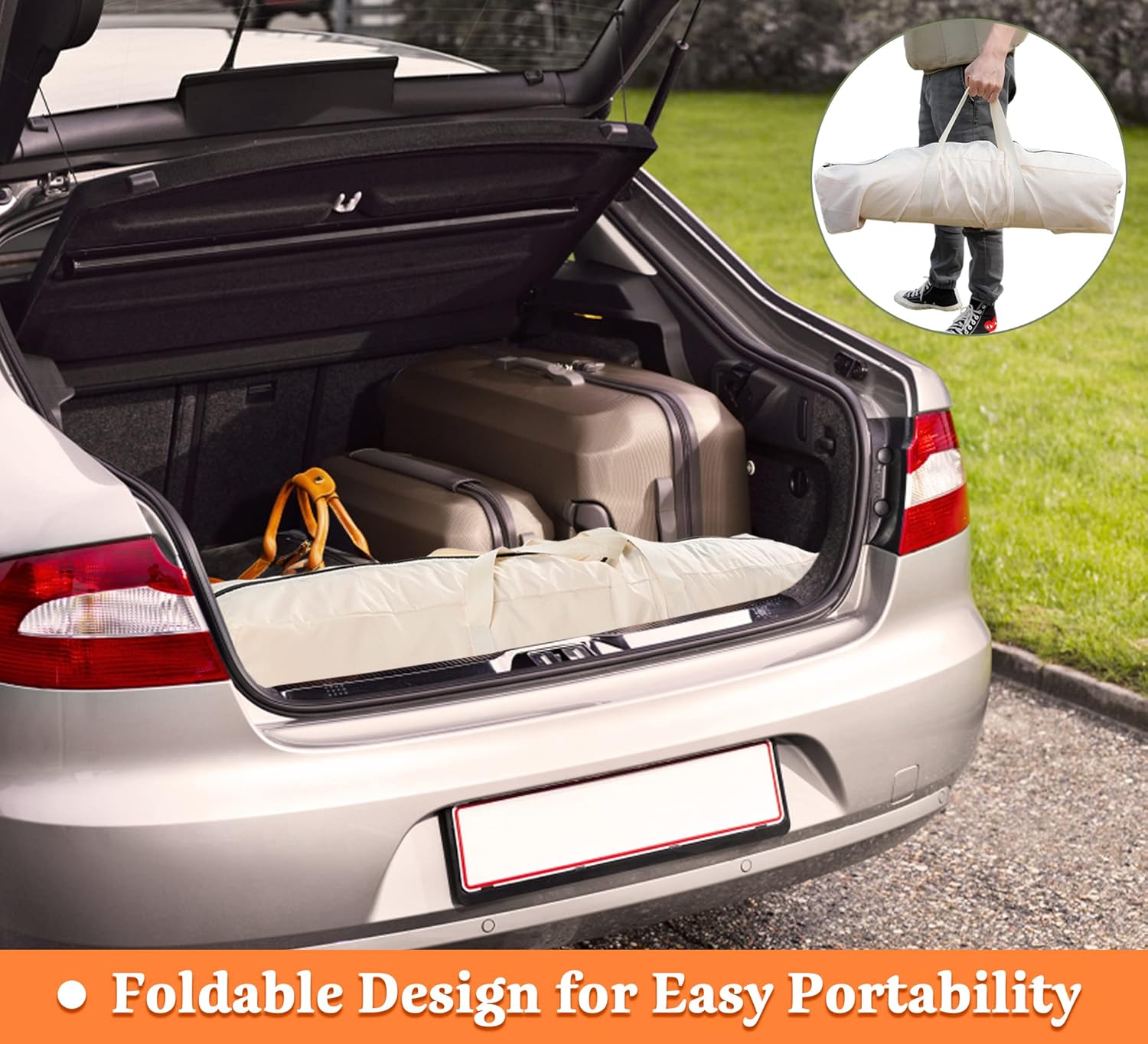 LAZZO 14 x 17FT Camping Tent Tarps with Poles Portable Car Awning Sun Shelter SUV Tailgate Shade Tent Truck Canopy for Camping Road Trip,Hiking,Backpacking and Traveling Beige (White)