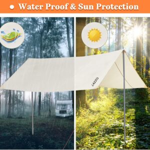 LAZZO 14 x 17FT Camping Tent Tarps with Poles Portable Car Awning Sun Shelter SUV Tailgate Shade Tent Truck Canopy for Camping Road Trip,Hiking,Backpacking and Traveling Beige (White)