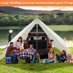 LAZZO 14 x 17FT Camping Tent Tarps with Poles Portable Car Awning Sun Shelter SUV Tailgate Shade Tent Truck Canopy for Camping Road Trip,Hiking,Backpacking and Traveling Beige (White)