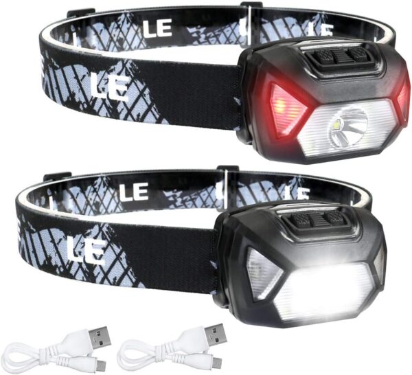 LE 320014-2 Rechargeable Headlamp - IPX4 Waterproof Headlight Flashlights with 6 Modes, Camping & Hiking Gear Essentials, 2 Pack