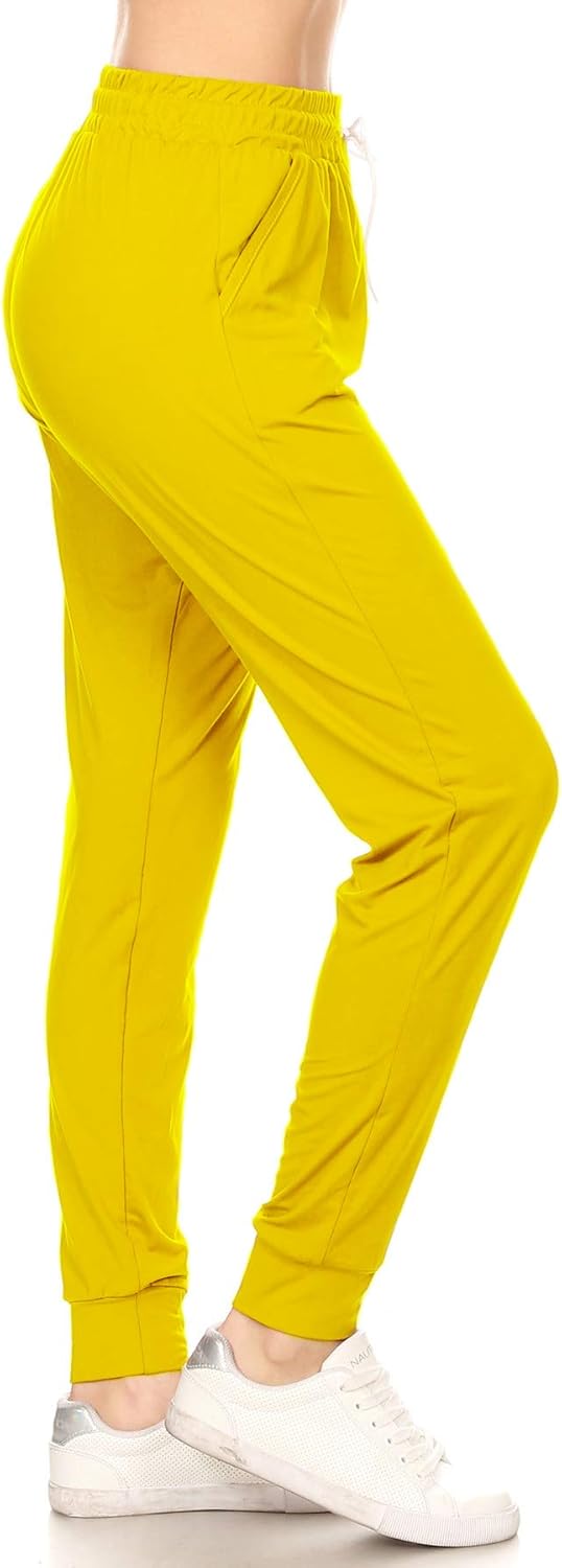 Leggings Depot Women's Printed Solid Activewear Jogger Track Cuff Sweatpants