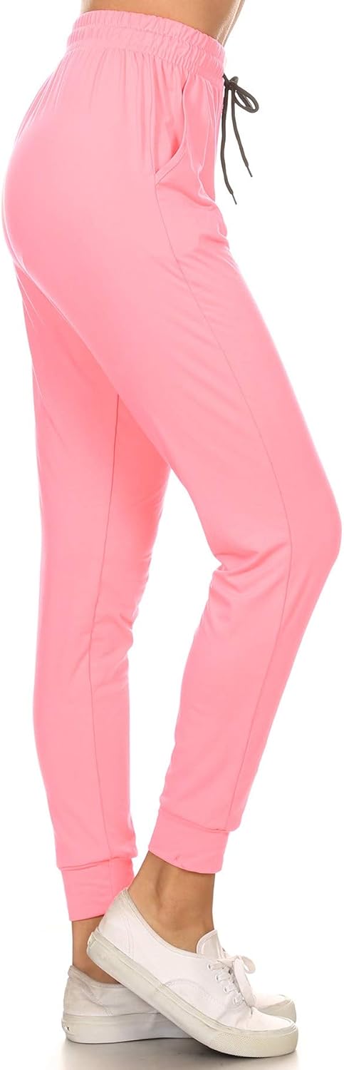 Leggings Depot Women's Printed Solid Activewear Jogger Track Cuff Sweatpants