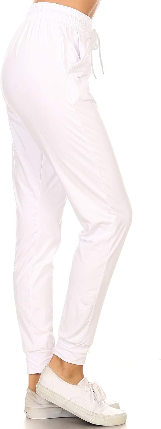 Leggings Depot Women's Printed Solid Activewear Jogger Track Cuff Sweatpants