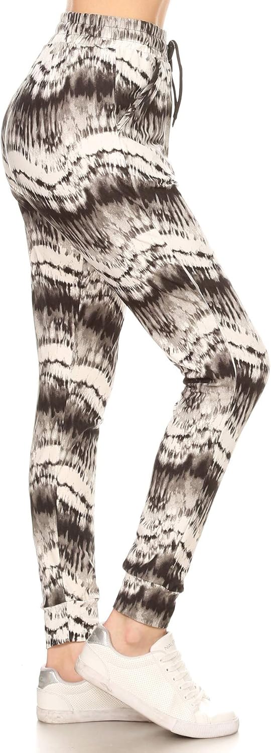 Leggings Depot Women's Printed Solid Activewear Jogger Track Cuff Sweatpants