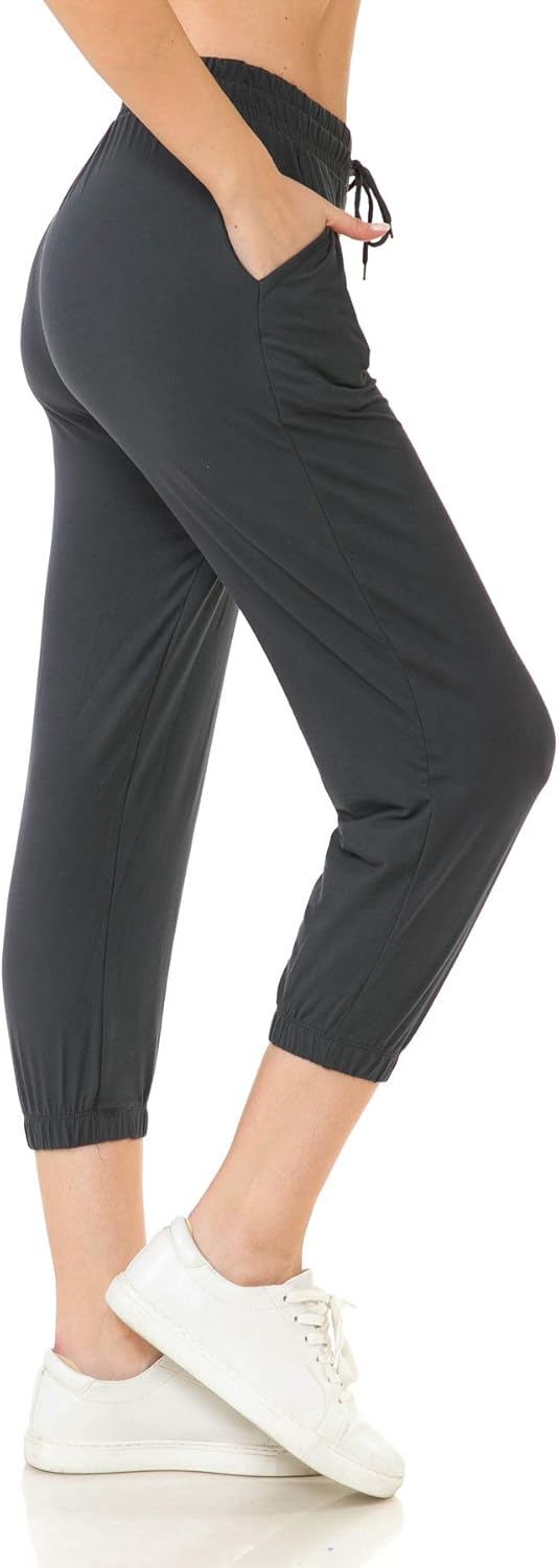 Leggings Depot Women's Printed Solid Activewear Jogger Track Cuff Sweatpants