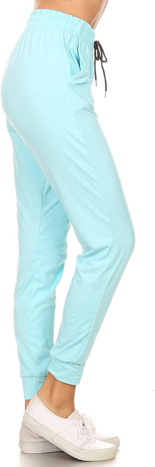 Leggings Depot Women's Printed Solid Activewear Jogger Track Cuff Sweatpants