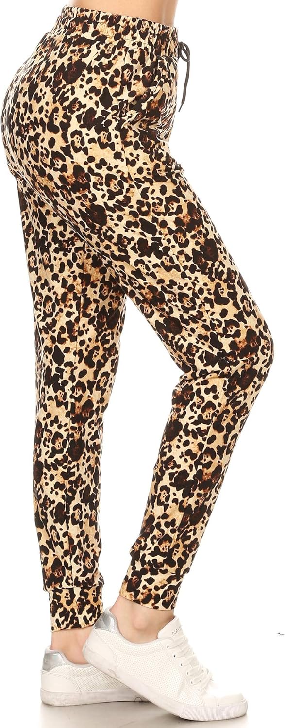 Leggings Depot Women's Printed Solid Activewear Jogger Track Cuff Sweatpants