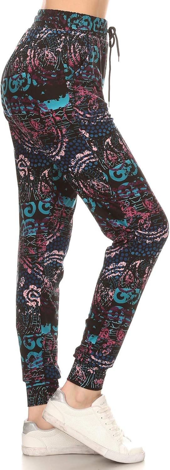 Leggings Depot Women's Printed Solid Activewear Jogger Track Cuff Sweatpants