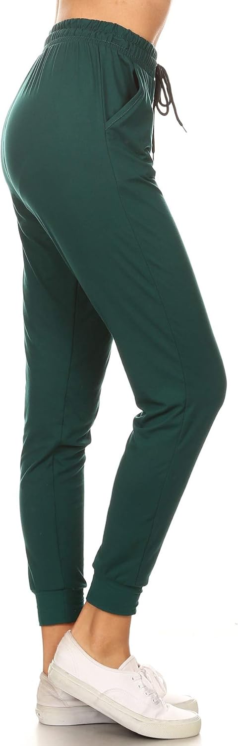 Leggings Depot Women's Printed Solid Activewear Jogger Track Cuff Sweatpants