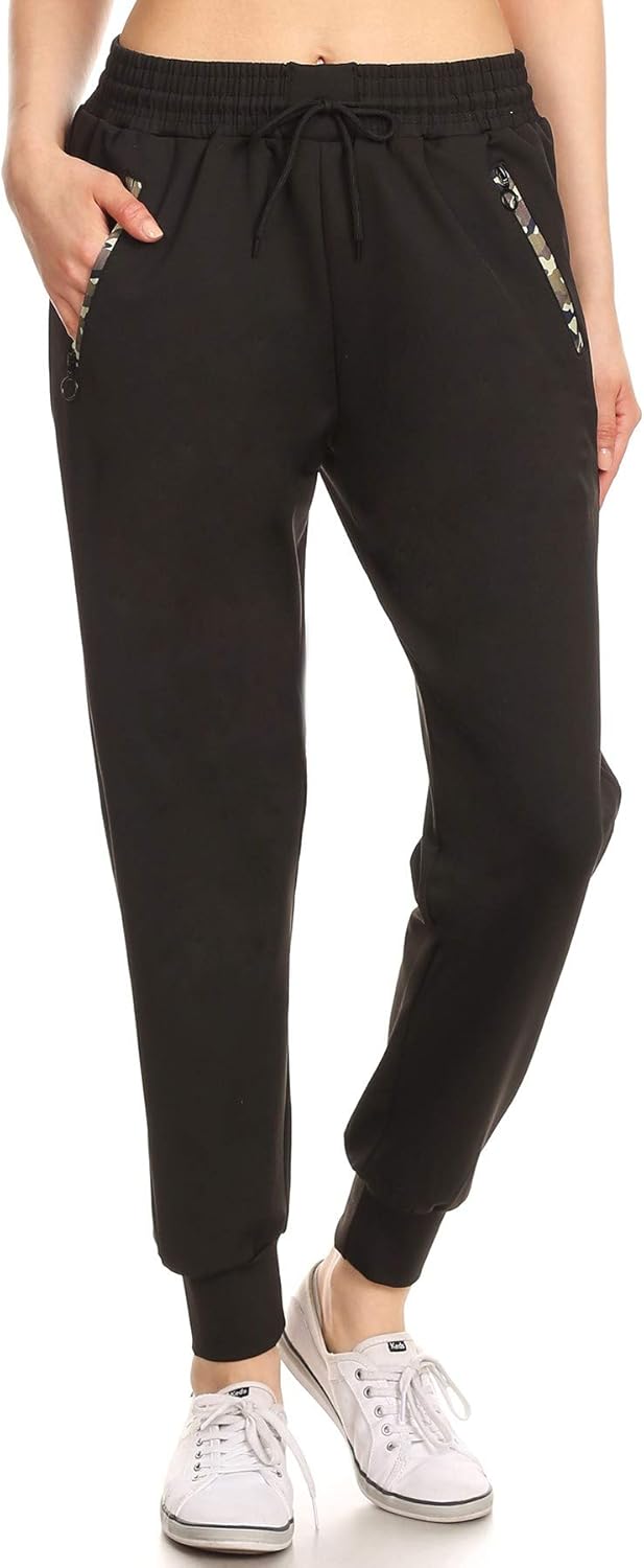 Leggings Depot Women's Printed Solid Activewear Jogger Track Cuff Sweatpants