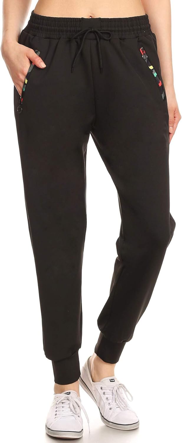 Leggings Depot Women's Printed Solid Activewear Jogger Track Cuff Sweatpants