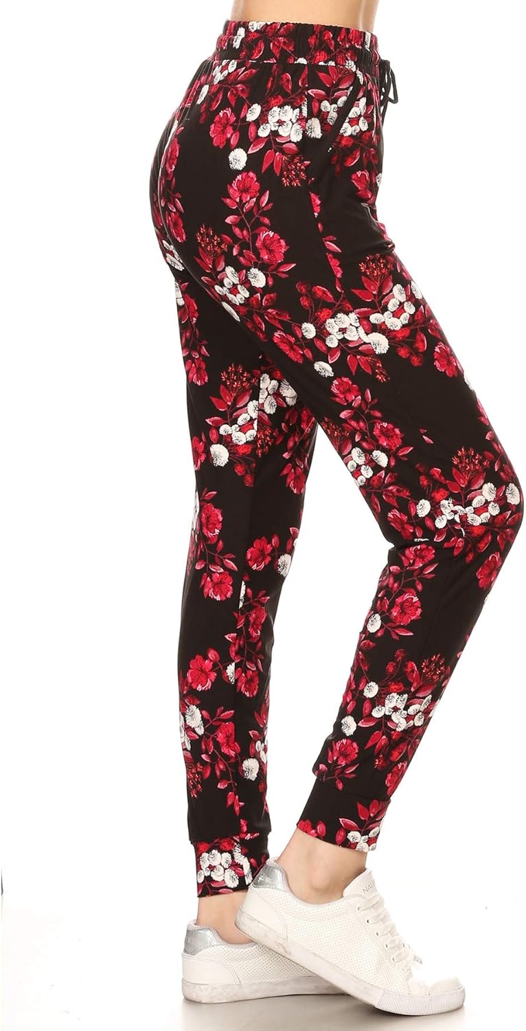 Leggings Depot Women's Printed Solid Activewear Jogger Track Cuff Sweatpants