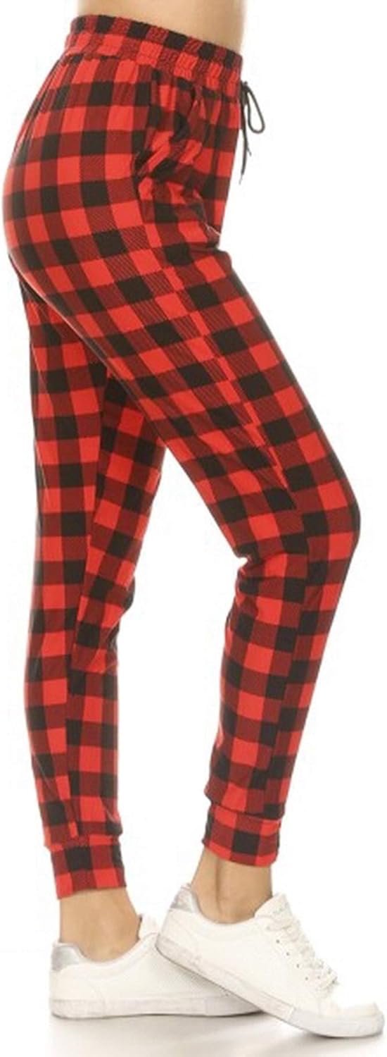 Leggings Depot Women's Printed Solid Activewear Jogger Track Cuff Sweatpants