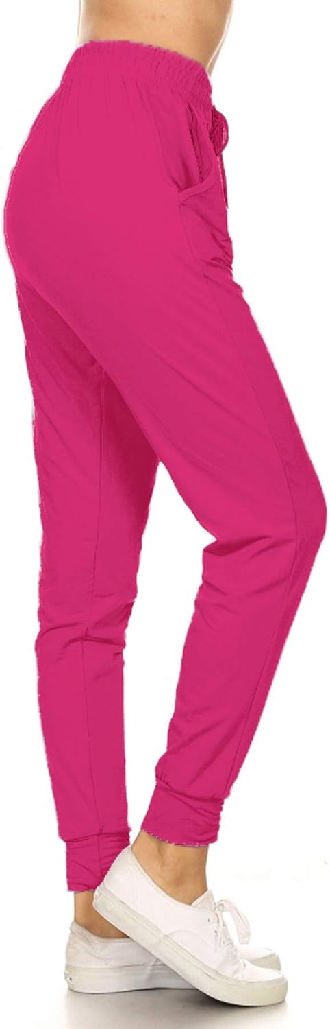 Leggings Depot Women's Printed Solid Activewear Jogger Track Cuff Sweatpants