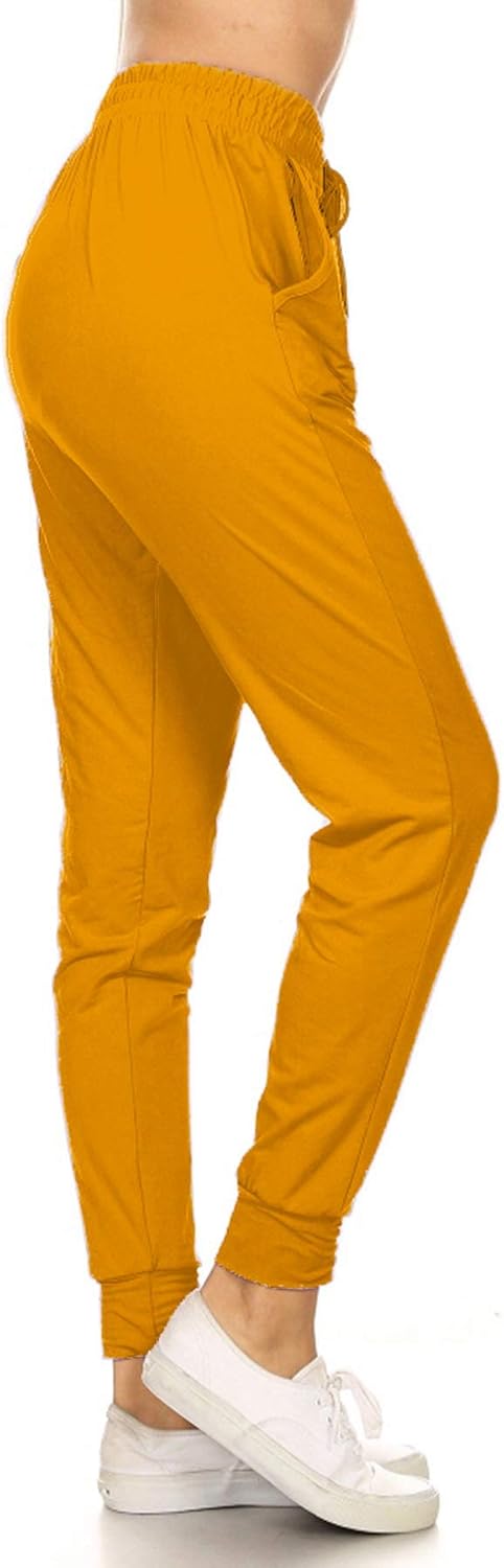Leggings Depot Women's Printed Solid Activewear Jogger Track Cuff Sweatpants