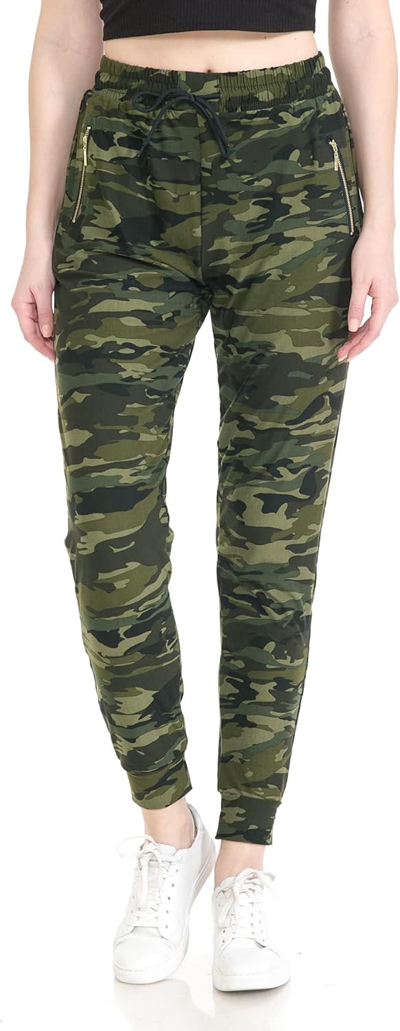 Leggings Depot Women's Printed Solid Activewear Jogger Track Cuff Sweatpants